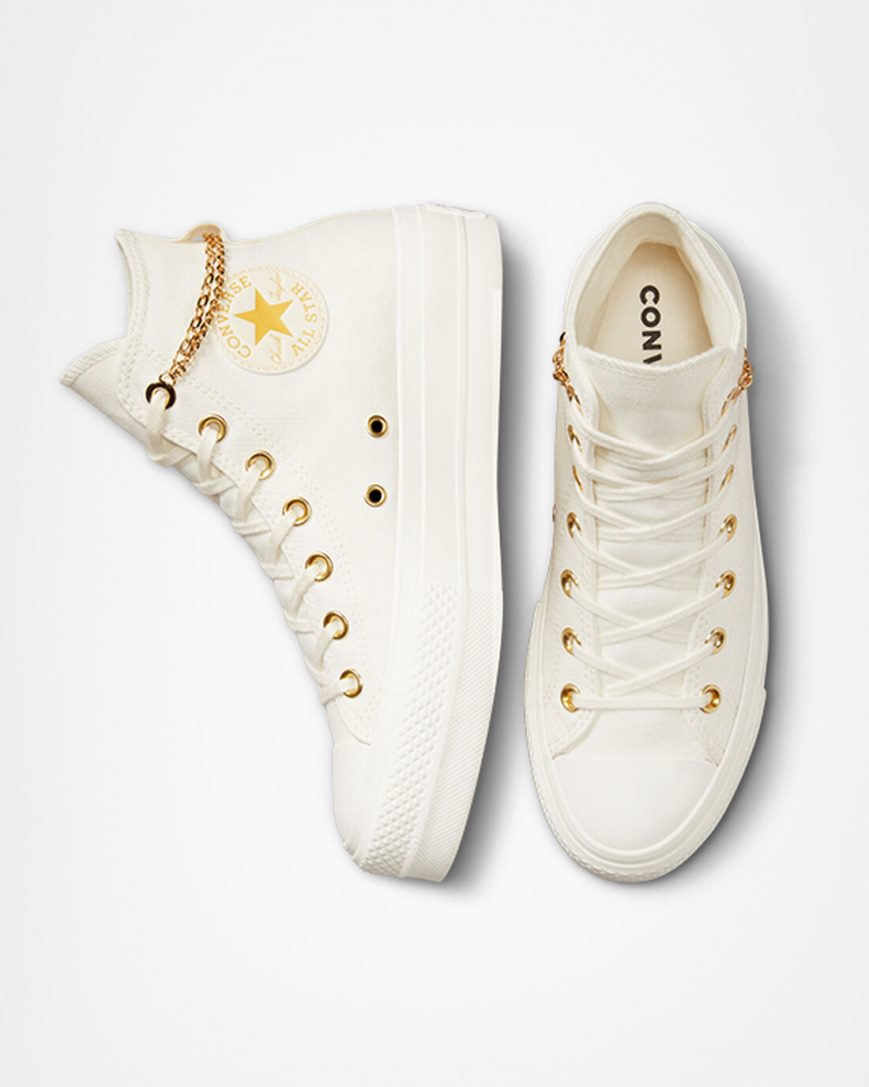 Dámské Boty Na Platformy Converse Chuck Taylor All Star Lift Gold Chain Vysoké Béžový Žluté | CZ RPOV89